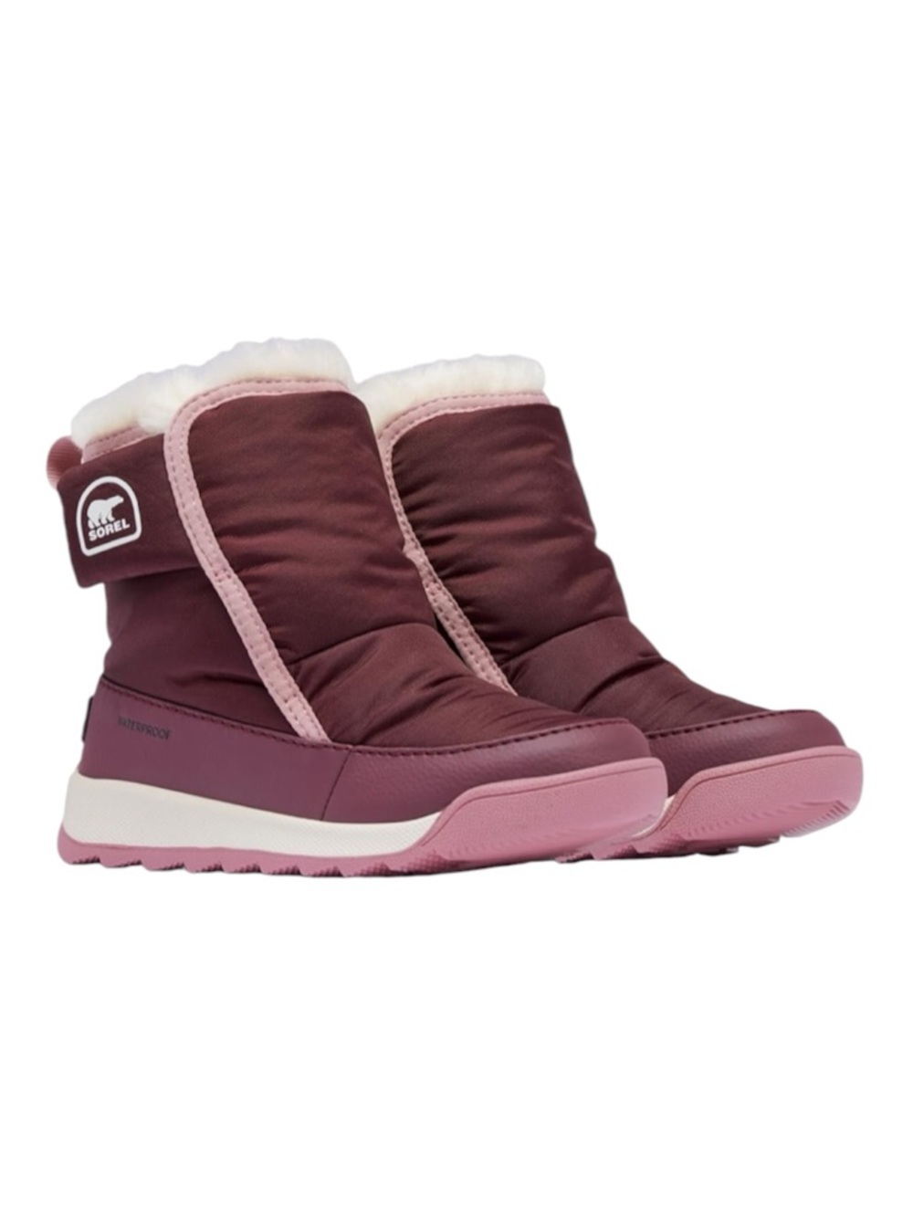 Sorel Kids Burgundy and Pink Waterproof Snow Boots